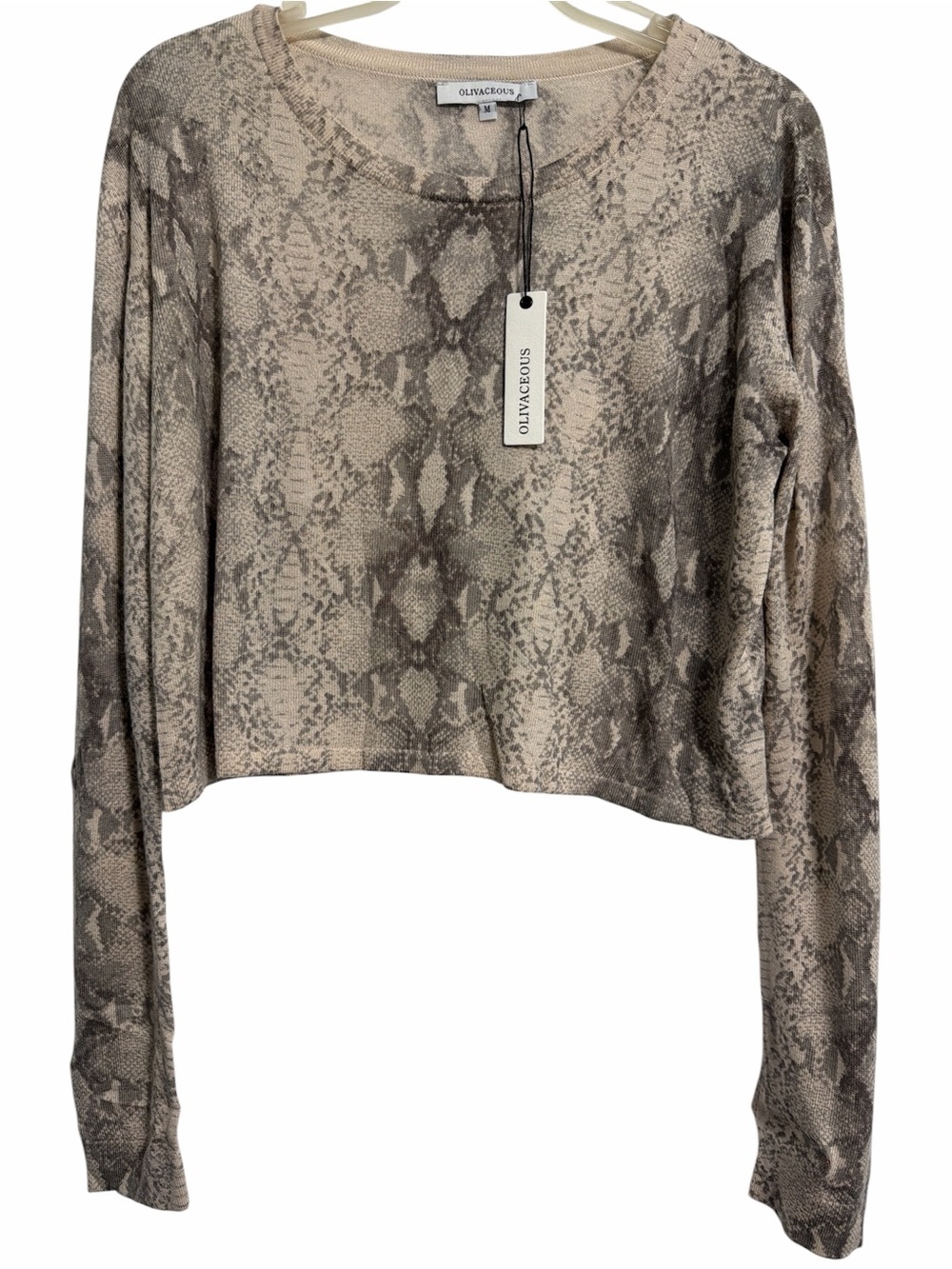 Olivaceous Neutral Snake-Print Long Sleeve Crop Sweatshirt